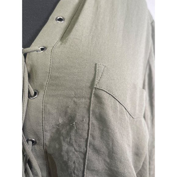 ANA A New Approach Olive Green Lace Up 3/4 Sleeve Blouse. - Picture 7 of 10